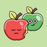 morsure mignonne pomme rouge avec illustration pomme verte vecteur