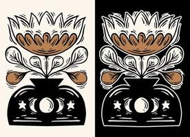 illustration d'affiche chamanique de vase avec fleur et feuille