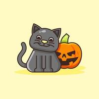 chat mignon avec illustration de citrouille d'halloween. vecteur