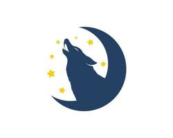 demi-lune avec loup hurlant et étoile vecteur