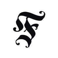lettre f, dans le style gothique. vecteur. alphabet. le symbole est isolé sur un fond doré. calligraphie et lettrage. lettre latine médiévale. logotype de l'entreprise. monogramme. vecteur