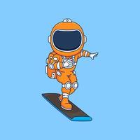 l'astronaute mignon surfe dans le ciel vecteur