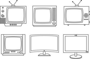 jeu d'icônes de télévision rétro noir et icônes de télévision de nouveau style vecteur
