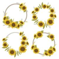 ensemble de couronne de tournesols. modèle d'invitation de mariage vecteur