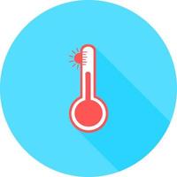 thermomètre de météorologie celsius ou fahrenheit mesurant la chaleur ou le froid, illustration vectorielle. équipement de thermomètre indiquant le temps chaud ou froid. thermomètre médical en icône de cercle avec de longues ombres. vecteur