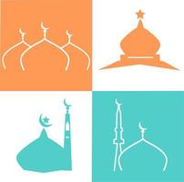 icônes vectorielles de la mosquée. ensemble d'illustrations simples de 4 éléments de mosquée, icônes modifiables, peut être utilisé dans le logo, l'interface utilisateur et la conception Web. mosquée et fond vert et orange. illustration de la mosquée ramadan kareem vecteur