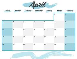 avril élégant brosse 2022 calendrier mensuel imprimable vecteur