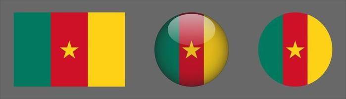 collection de jeux de drapeaux du cameroun, rapport de taille d'origine, 3d arrondi et plat arrondi vecteur
