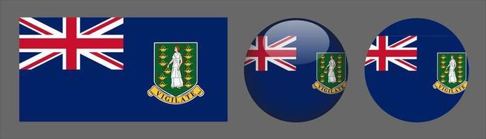 collection de jeux de drapeaux des îles vierges britanniques, rapport de taille d'origine, 3d arrondi et plat arrondi vecteur