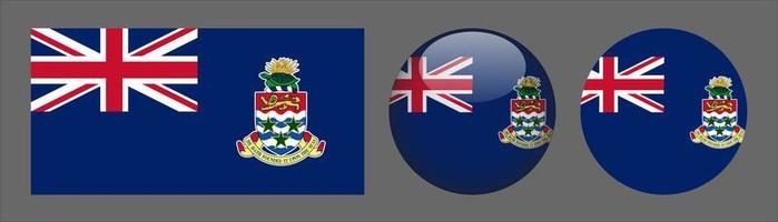 Collection de jeux de drapeaux des îles Caïmans, rapport de taille d'origine, 3d arrondi et plat arrondi vecteur