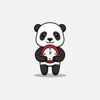 panda mignon apportant une horloge vecteur