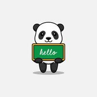 panda mignon portant un tableau qui dit bonjour vecteur