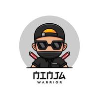 guerrier ninja cool avec logo de costume noir vecteur