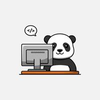 panda mignon travaillant devant l'ordinateur vecteur