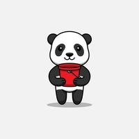 panda mignon portant un seau rouge vecteur