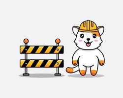 chat mignon portant un casque avec barrage routier vecteur