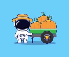 astronaute mignon beaucoup de citrouilles dans le camion vecteur