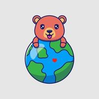 ours mignon étreignant le logo de la planète terre vecteur