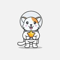 chat mignon portant un costume d'astronaute portant une étoile vecteur