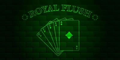 mur de briques vert foncé avec poker de texte brillant et quinte flush royale du costume de diamants. illustration vectorielle. vecteur