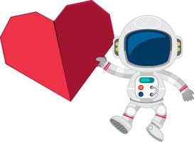 astronaute et grand coeur d'origami rouge vecteur