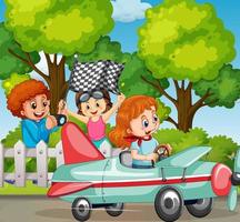 scène en plein air avec voiture de course pour enfants vecteur
