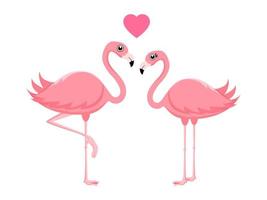 deux flamants roses debout avec le symbole en forme de coeur isolé vecteur