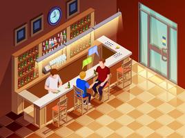 .Friends In Bar Interior Isometric View vecteur