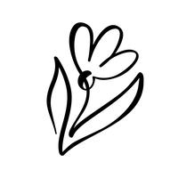 Main ligne continue de dessin logo de concept de fleur vecteur calligraphique organique. Élément de design floral printemps scandinave dans un style minimal. noir et blanc