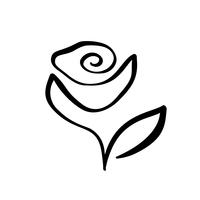 Cosmétique de logo concept fleur rose. Main de ligne continue dessin vectoriel calligraphique. Élément de design floral printemps scandinave dans un style minimal. noir et blanc