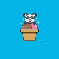 mignon bébé panda sur la crème glacée. conception de personnage, logo, icône et inspiration. vecteur
