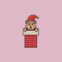 mignon bébé ours avec costume de père Noël sur la cheminée de la maison. conception de personnage, logo, icône, dessin animé et inspiration.