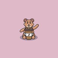mignon bébé ours boire du café. conception de personnage, logo, icône, dessin animé et inspiration. vecteur