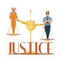 Affiche de composition de dessin animé rétro de justice