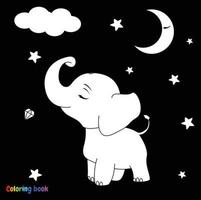 mignon bébé éléphant de bande dessinée atteindre l'étoile. illustration vectorielle noir et blanc pour cahier de coloriage vecteur