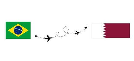 vol et voyage du brésil au qatar par concept de voyage en avion de passagers vecteur