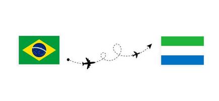 vol et voyage du brésil à la sierra leone par concept de voyage en avion de passagers vecteur
