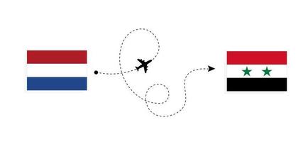 vol et voyage des pays-bas vers la syrie par concept de voyage en avion de passagers vecteur