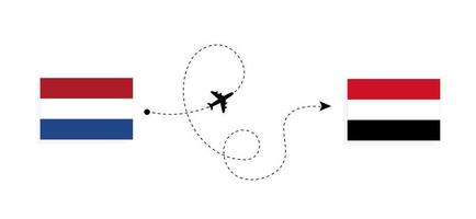 vol et voyage des pays-bas au yémen par concept de voyage en avion de passagers vecteur