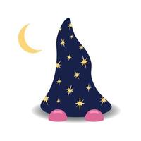 gnome caché dans un chapeau avec des étoiles et dormant vecteur