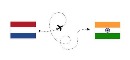 vol et voyage des pays-bas vers l'inde par le concept de voyage en avion de passagers vecteur