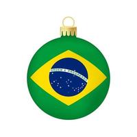 jouet ou boule d'arbre de noël avec le drapeau du brésil illustration de couleur volumétrique et réaliste vecteur