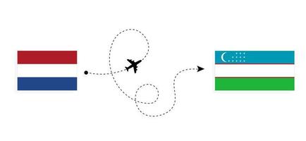 vol et voyage des pays-bas vers l'ouzbékistan par concept de voyage en avion de passagers vecteur