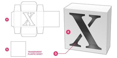 boîte avec gabarit de découpe de fenêtre alphabet au pochoir x vecteur