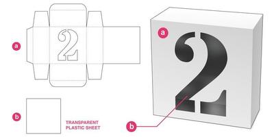 boîte avec gabarit de découpe de fenêtre alphabet numéro 2 au pochoir vecteur