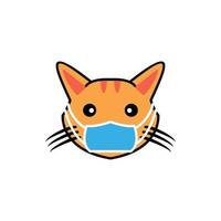 chat de dessin animé portant un masque sur fond blanc, création de logo vectoriel mascotte simple