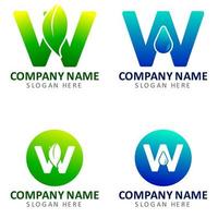 nature de logo de lettre moderne avec des minimalis de couleur verte et bleue avec la lettre w vecteur