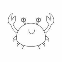 un crabe mignon avec des yeux et un sourire. livre de coloriage pour les enfants avec des créatures marines. illustration vectorielle dans le style doodle isolé sur fond blanc. vecteur