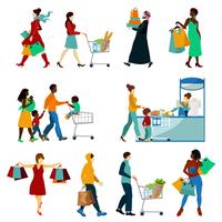 shopping people icons set vecteur