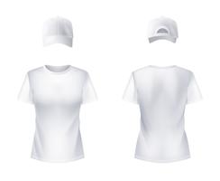 WhiteT-shirtt Casquette de baseball femme réaliste vecteur